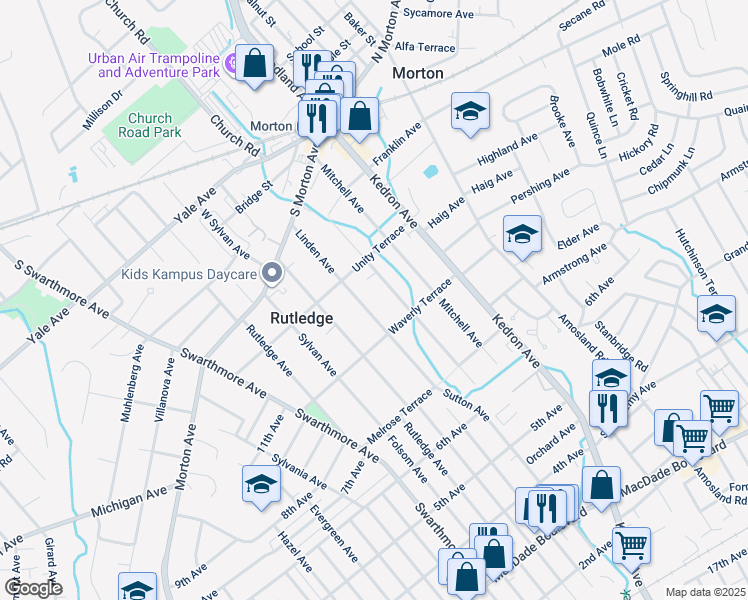 map of restaurants, bars, coffee shops, grocery stores, and more near 120 Linden Avenue in Rutledge