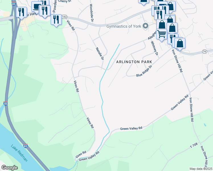 map of restaurants, bars, coffee shops, grocery stores, and more near 313 Holyoke Drive in York