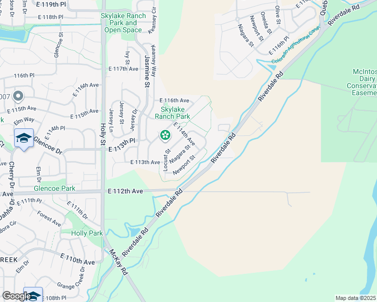 map of restaurants, bars, coffee shops, grocery stores, and more near 11391 Niagara Street in Thornton