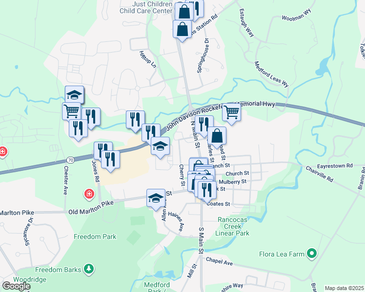 map of restaurants, bars, coffee shops, grocery stores, and more near 41 Cherry St in Medford