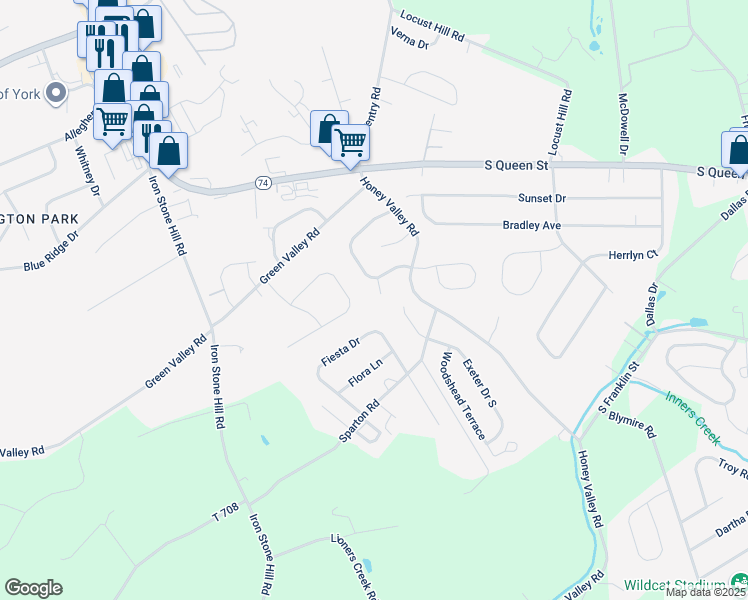 map of restaurants, bars, coffee shops, grocery stores, and more near 2866 Travis Court in York