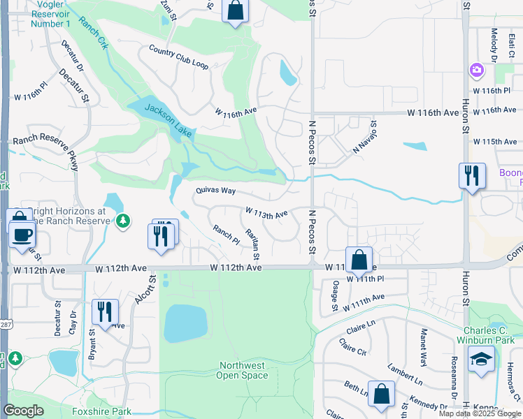 map of restaurants, bars, coffee shops, grocery stores, and more near 1695 West 113th Avenue in Westminster