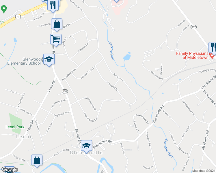 map of restaurants, bars, coffee shops, grocery stores, and more near 18 Rampart West in Media