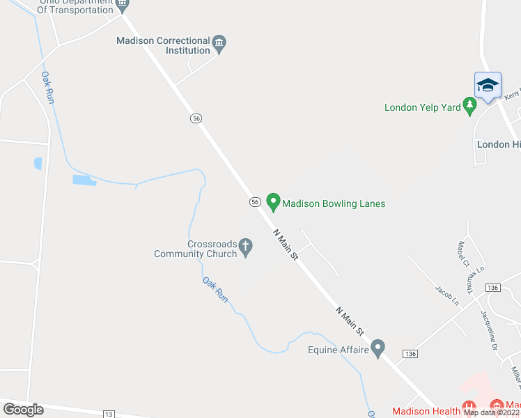 map of restaurants, bars, coffee shops, grocery stores, and more near 2729 East Urbana-London Road in London