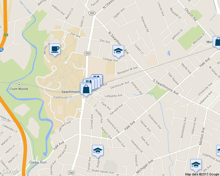 map of restaurants, bars, coffee shops, grocery stores, and more near in Swarthmore