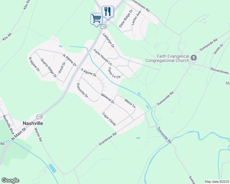 map of restaurants, bars, coffee shops, grocery stores, and more near 1167 Ledge Drive in York