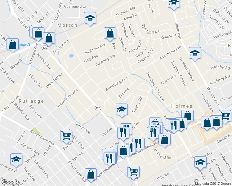 map of restaurants, bars, coffee shops, grocery stores, and more near 612 Stanbridge Road in Morton