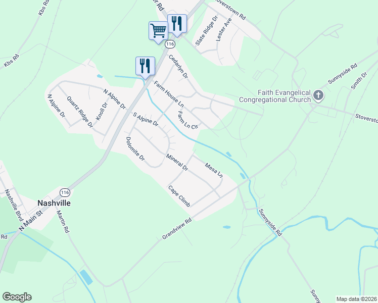 map of restaurants, bars, coffee shops, grocery stores, and more near 1157 Ledge Drive in York