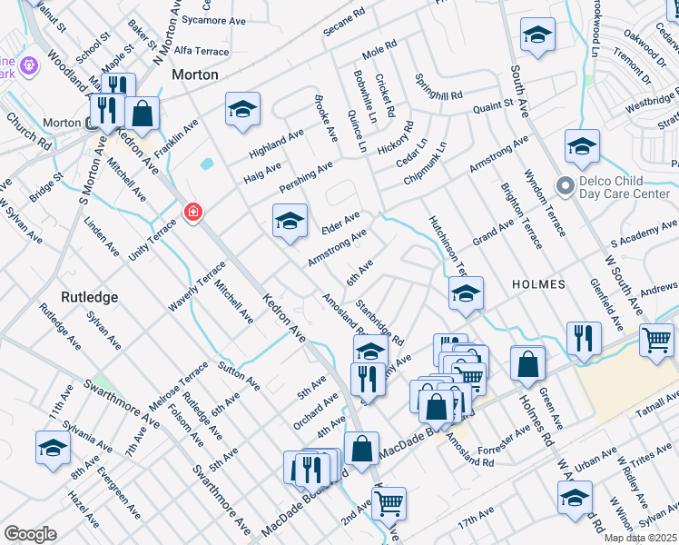 map of restaurants, bars, coffee shops, grocery stores, and more near 612 Stanbridge Road in Morton