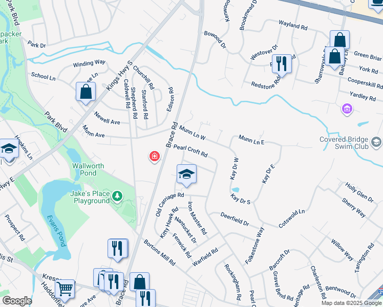 map of restaurants, bars, coffee shops, grocery stores, and more near 109 Pearl Croft Road in Cherry Hill