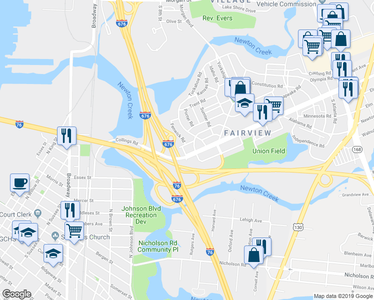 map of restaurants, bars, coffee shops, grocery stores, and more near 3148 West Ironside Road in Camden