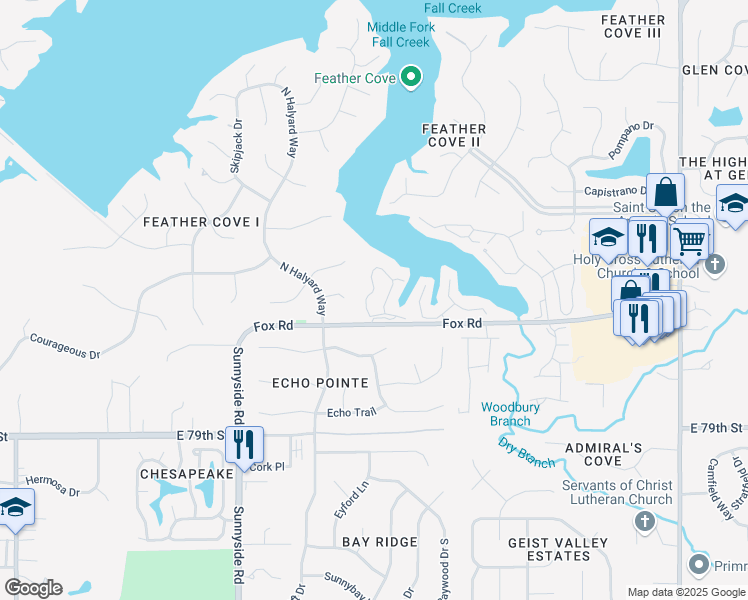 map of restaurants, bars, coffee shops, grocery stores, and more near 11034 Gunwale Drive in Indianapolis