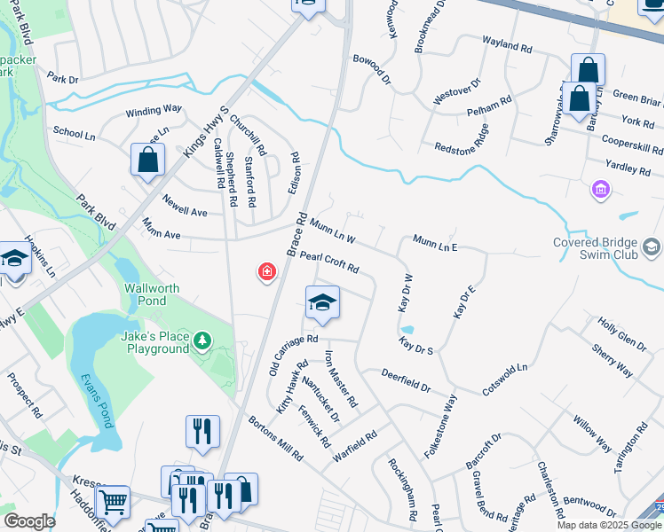 map of restaurants, bars, coffee shops, grocery stores, and more near 109 Pearl Croft Road in Cherry Hill
