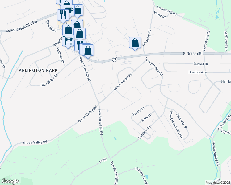 map of restaurants, bars, coffee shops, grocery stores, and more near 585 Green Valley Road in York
