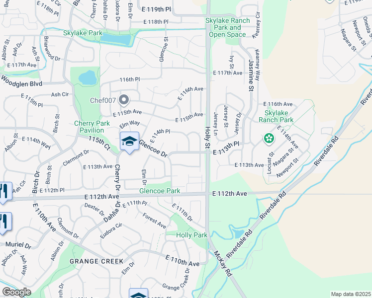 map of restaurants, bars, coffee shops, grocery stores, and more near 5464 East 114th Place in Thornton
