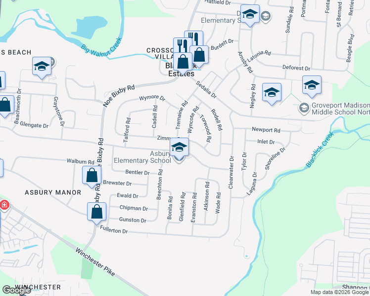 map of restaurants, bars, coffee shops, grocery stores, and more near 5169 Zimmer Drive in Columbus