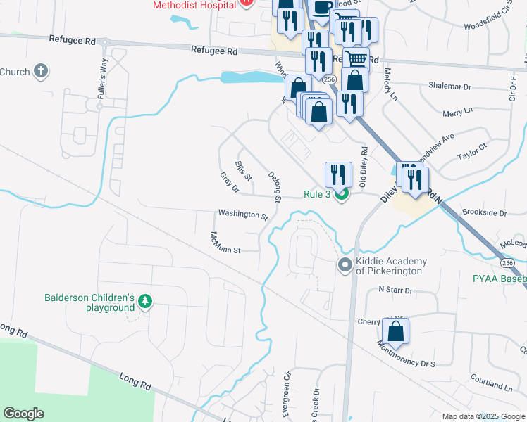 map of restaurants, bars, coffee shops, grocery stores, and more near 908 Washington Street in Pickerington