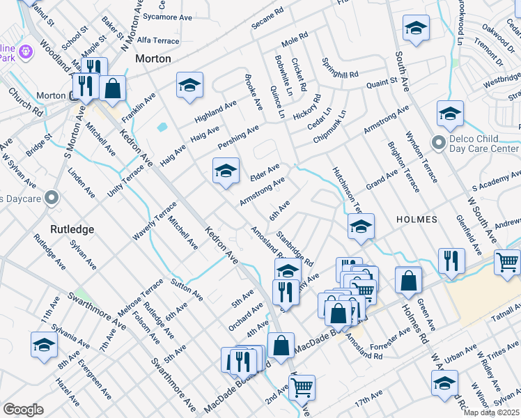 map of restaurants, bars, coffee shops, grocery stores, and more near 616 Stanbridge Road in Morton