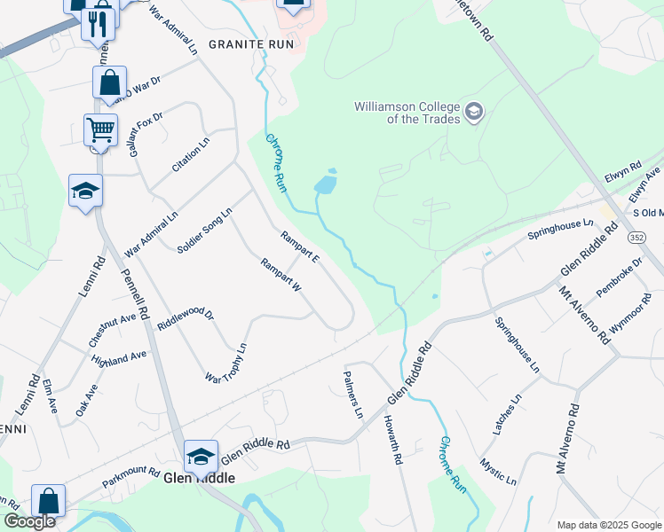 map of restaurants, bars, coffee shops, grocery stores, and more near 37 Rampart East in Media