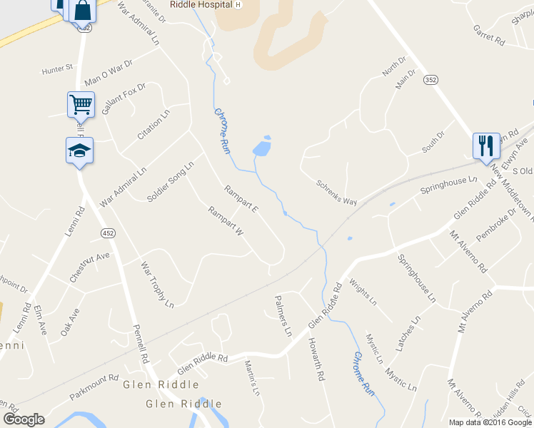 map of restaurants, bars, coffee shops, grocery stores, and more near 37 Rampart East in Media