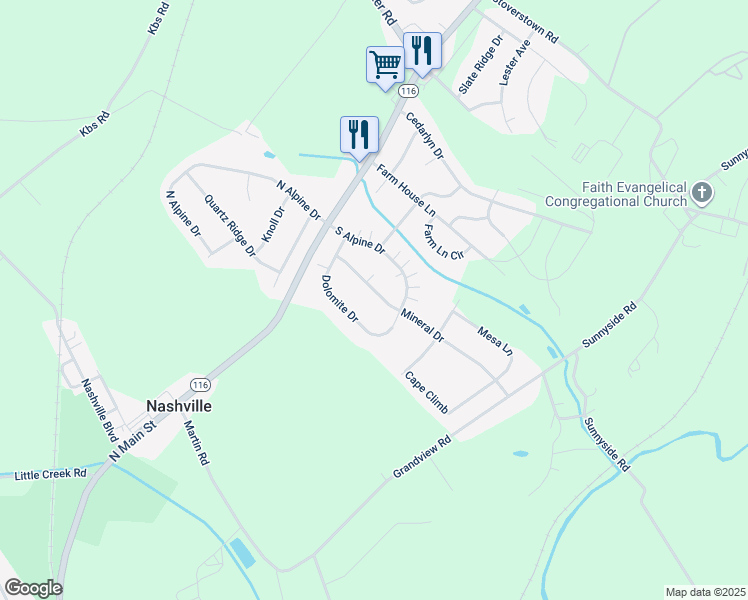 map of restaurants, bars, coffee shops, grocery stores, and more near 156 Mineral Drive in York