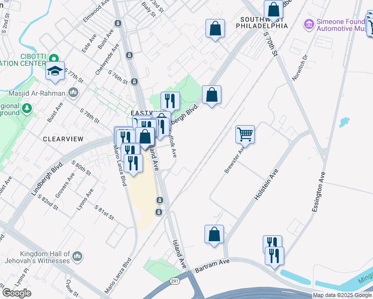 map of restaurants, bars, coffee shops, grocery stores, and more near in Philadelphia