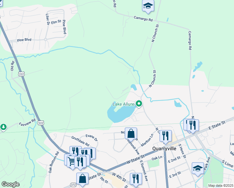 map of restaurants, bars, coffee shops, grocery stores, and more near 158 North Church Street in Quarryville