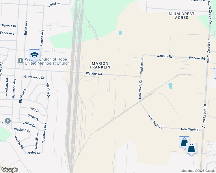 map of restaurants, bars, coffee shops, grocery stores, and more near 1975 Watkins Road in Columbus