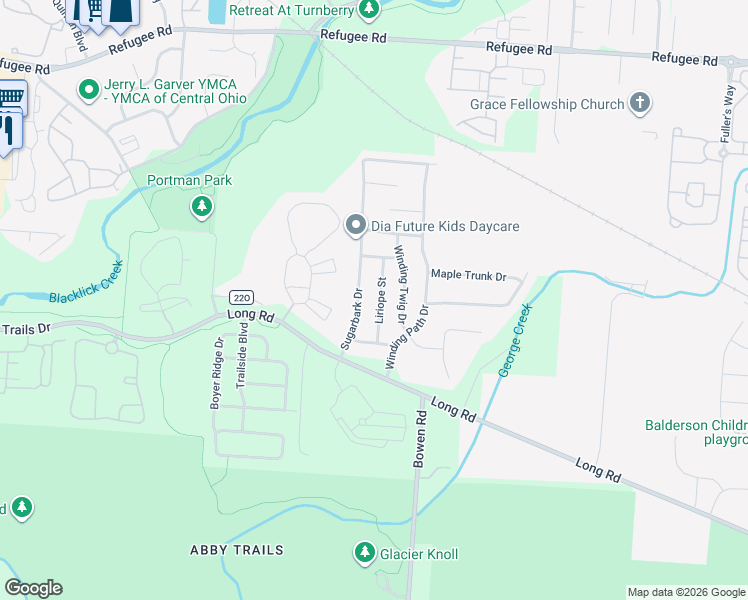 map of restaurants, bars, coffee shops, grocery stores, and more near 3873 Liriope Street in Canal Winchester