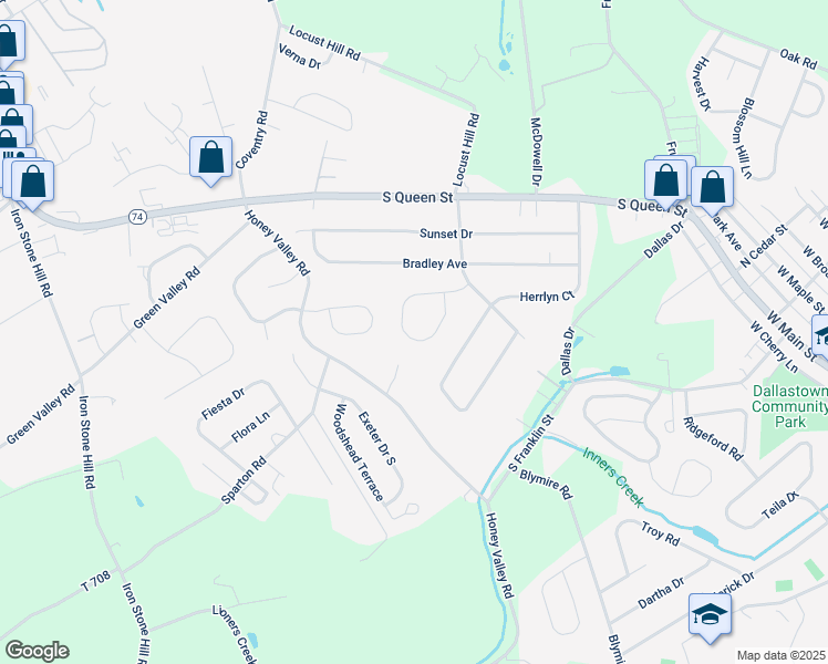 map of restaurants, bars, coffee shops, grocery stores, and more near 330 Majestic Circle in Dallastown