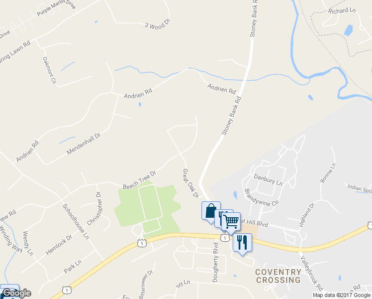 map of restaurants, bars, coffee shops, grocery stores, and more near 19 Beech Tree Drive in Glen Mills