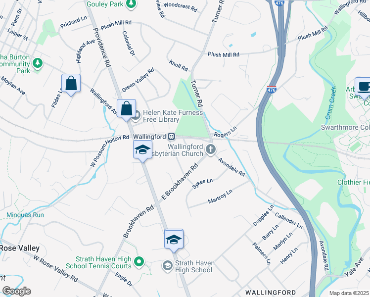 map of restaurants, bars, coffee shops, grocery stores, and more near 4 Church Road in Nether Providence Township