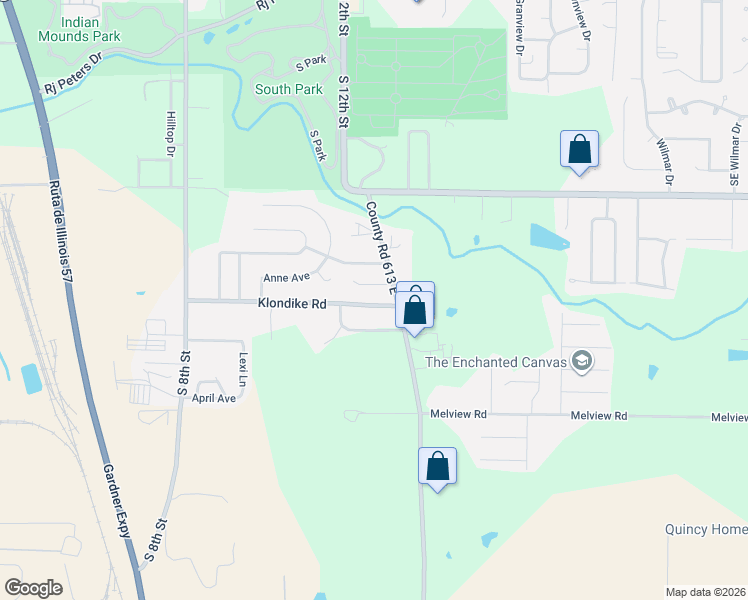 map of restaurants, bars, coffee shops, grocery stores, and more near 1233 Klondike Road in Quincy