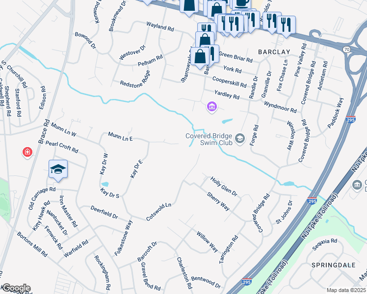 map of restaurants, bars, coffee shops, grocery stores, and more near 1202 Cotswold Lane in Cherry Hill