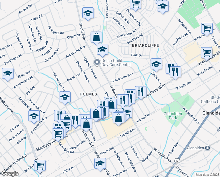 map of restaurants, bars, coffee shops, grocery stores, and more near 616 South Avenue in Clifton Heights