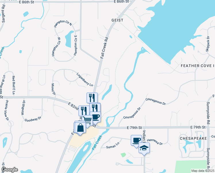 map of restaurants, bars, coffee shops, grocery stores, and more near 8113 Talliho Drive in Indianapolis