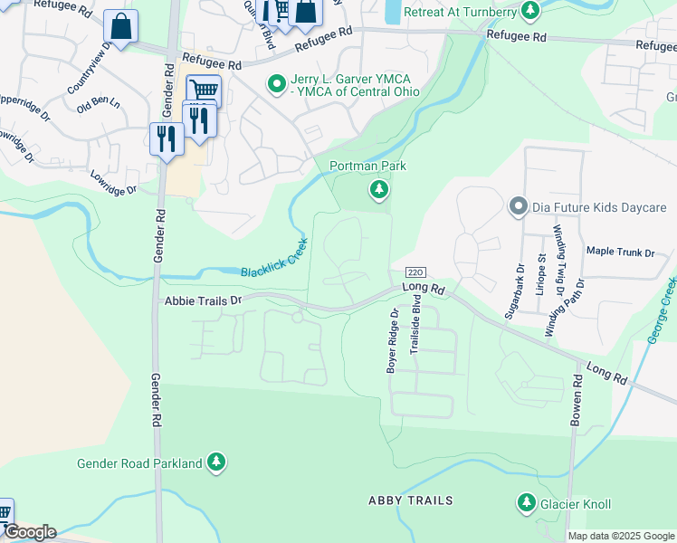map of restaurants, bars, coffee shops, grocery stores, and more near 3833 Abbie Lakes Drive in Canal Winchester