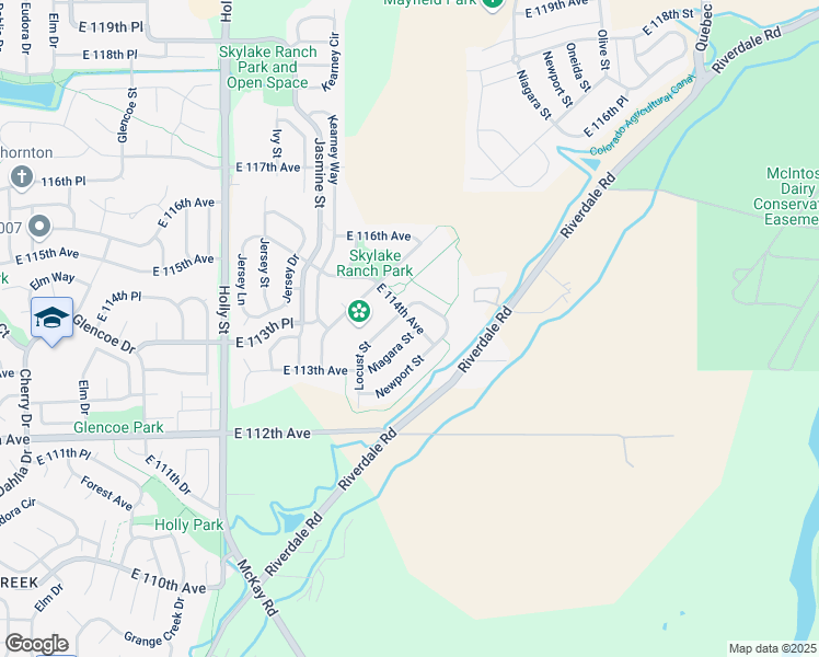 map of restaurants, bars, coffee shops, grocery stores, and more near 11391 Niagara Street in Thornton