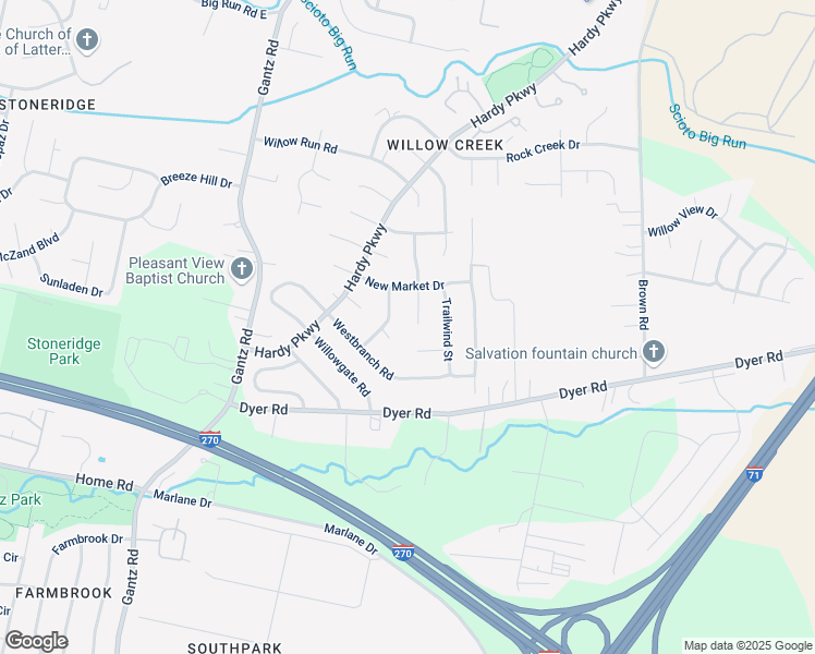 map of restaurants, bars, coffee shops, grocery stores, and more near 2595 Willow Park Road in Grove City