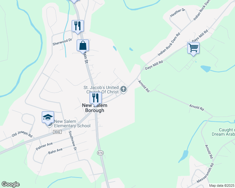 map of restaurants, bars, coffee shops, grocery stores, and more near 99 East George Street in New Salem Borough