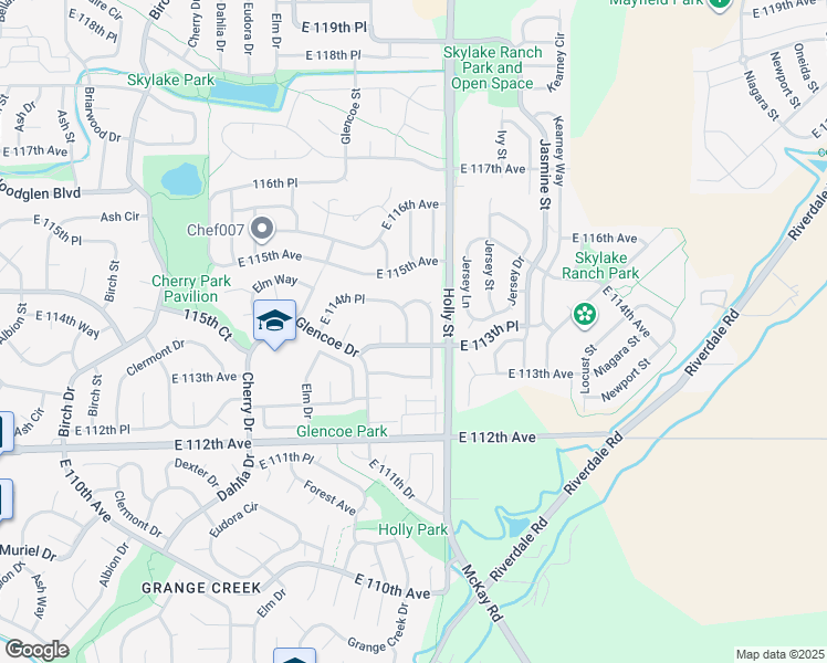 map of restaurants, bars, coffee shops, grocery stores, and more near 5464 East 114th Place in Thornton