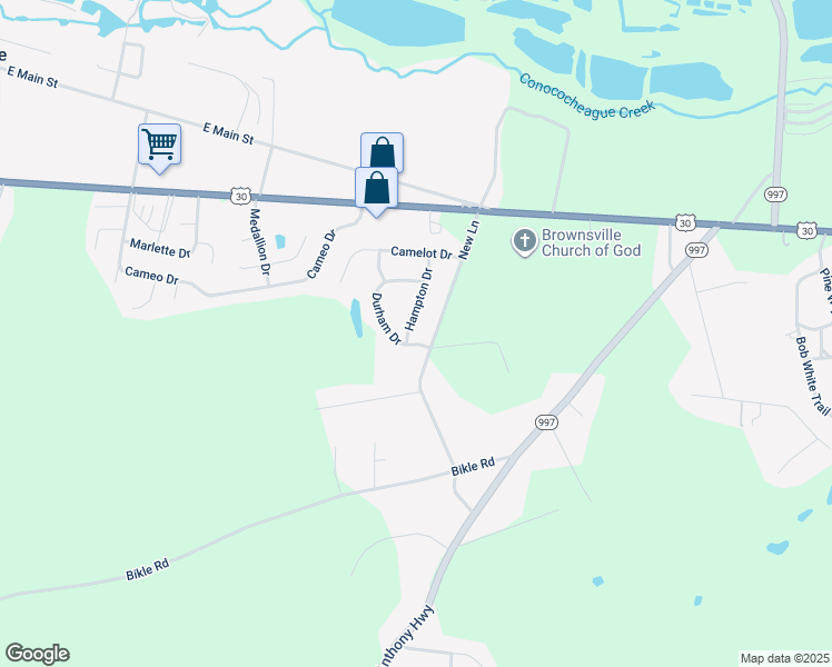 map of restaurants, bars, coffee shops, grocery stores, and more near 186 Hampton Drive in Chambersburg