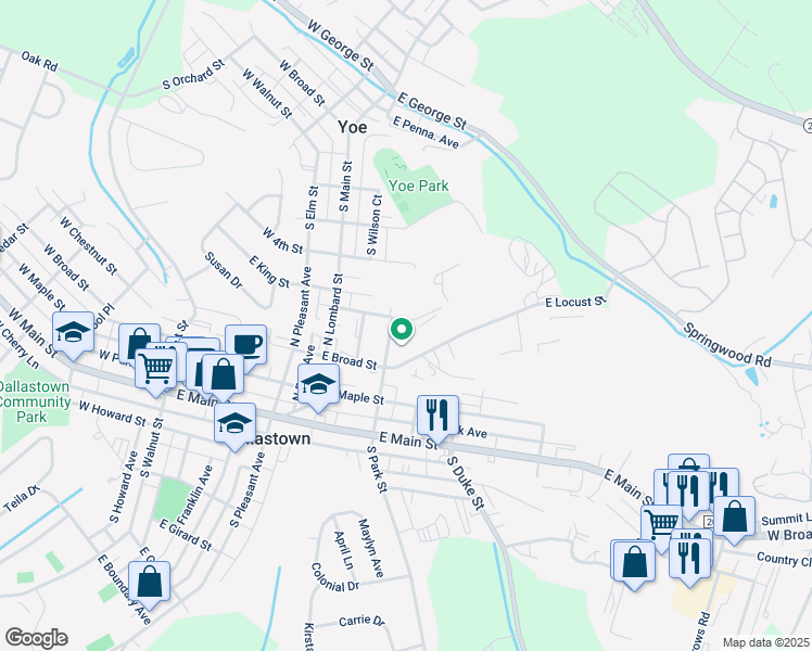 map of restaurants, bars, coffee shops, grocery stores, and more near 295 North Park Street in Dallastown