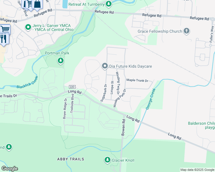 map of restaurants, bars, coffee shops, grocery stores, and more near 3866 Sugarbark Drive in Canal Winchester