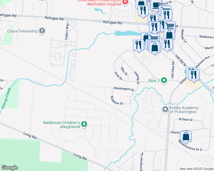 map of restaurants, bars, coffee shops, grocery stores, and more near 968 Washington Street in Pickerington