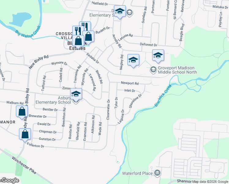 map of restaurants, bars, coffee shops, grocery stores, and more near 3649 Tylor Dr in Columbus