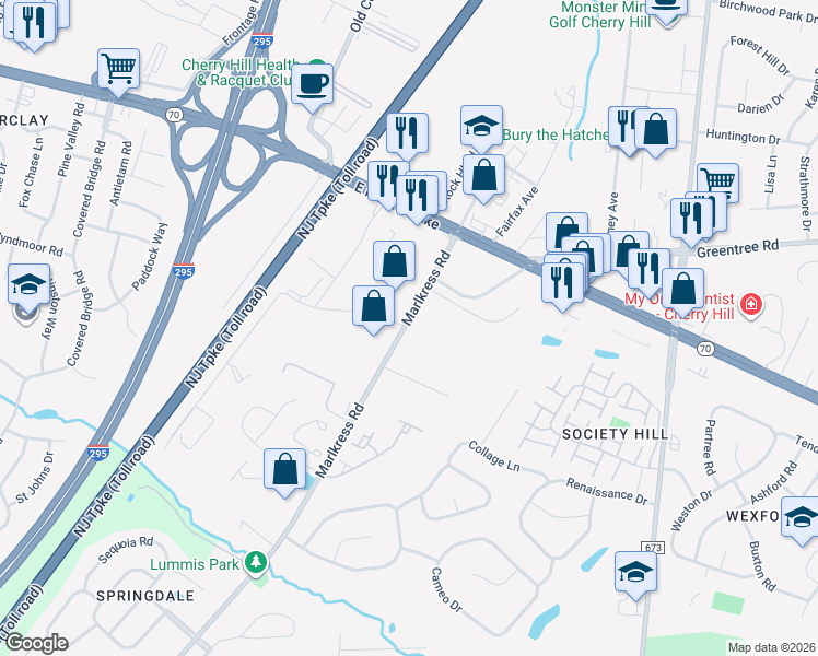 map of restaurants, bars, coffee shops, grocery stores, and more near 63-99 Perina Blvd in Greentree