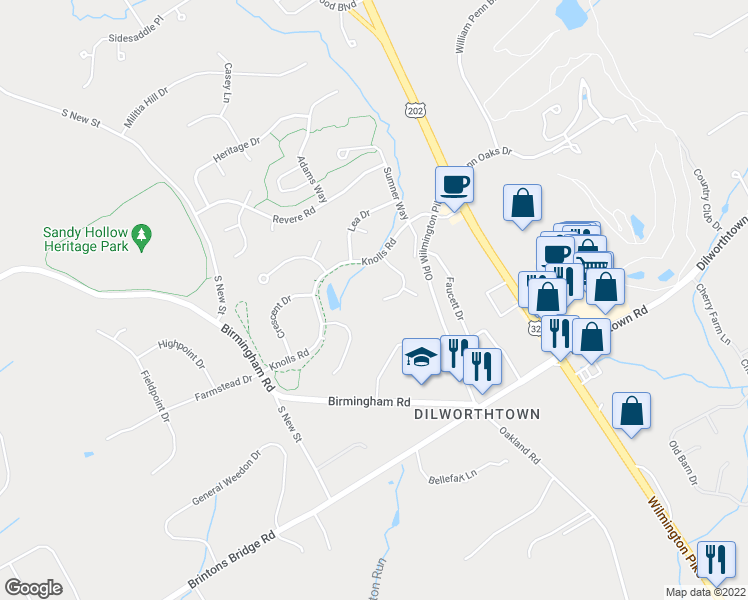 map of restaurants, bars, coffee shops, grocery stores, and more near 1338 Crest Drive in West Chester