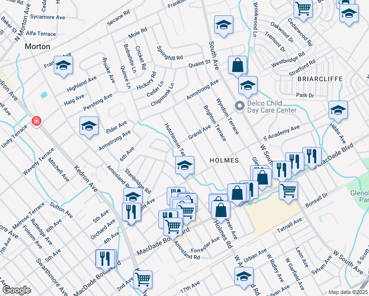 map of restaurants, bars, coffee shops, grocery stores, and more near 466 Hutchinson Terrace in Holmes