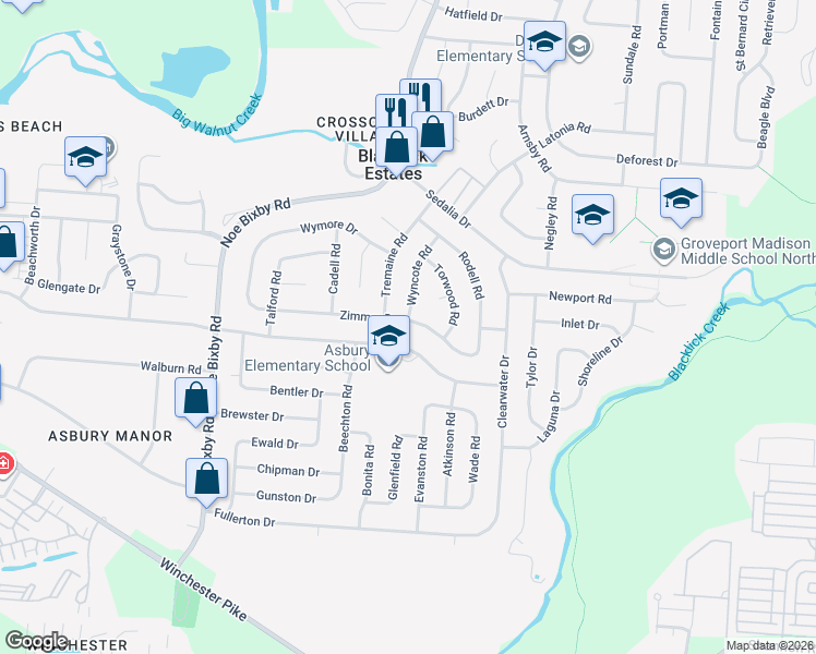 map of restaurants, bars, coffee shops, grocery stores, and more near 5169 Zimmer Drive in Columbus